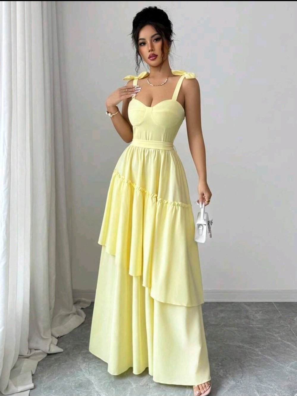 Sunshine Yellow Maxi Dress with Tie-Shoulder Straps